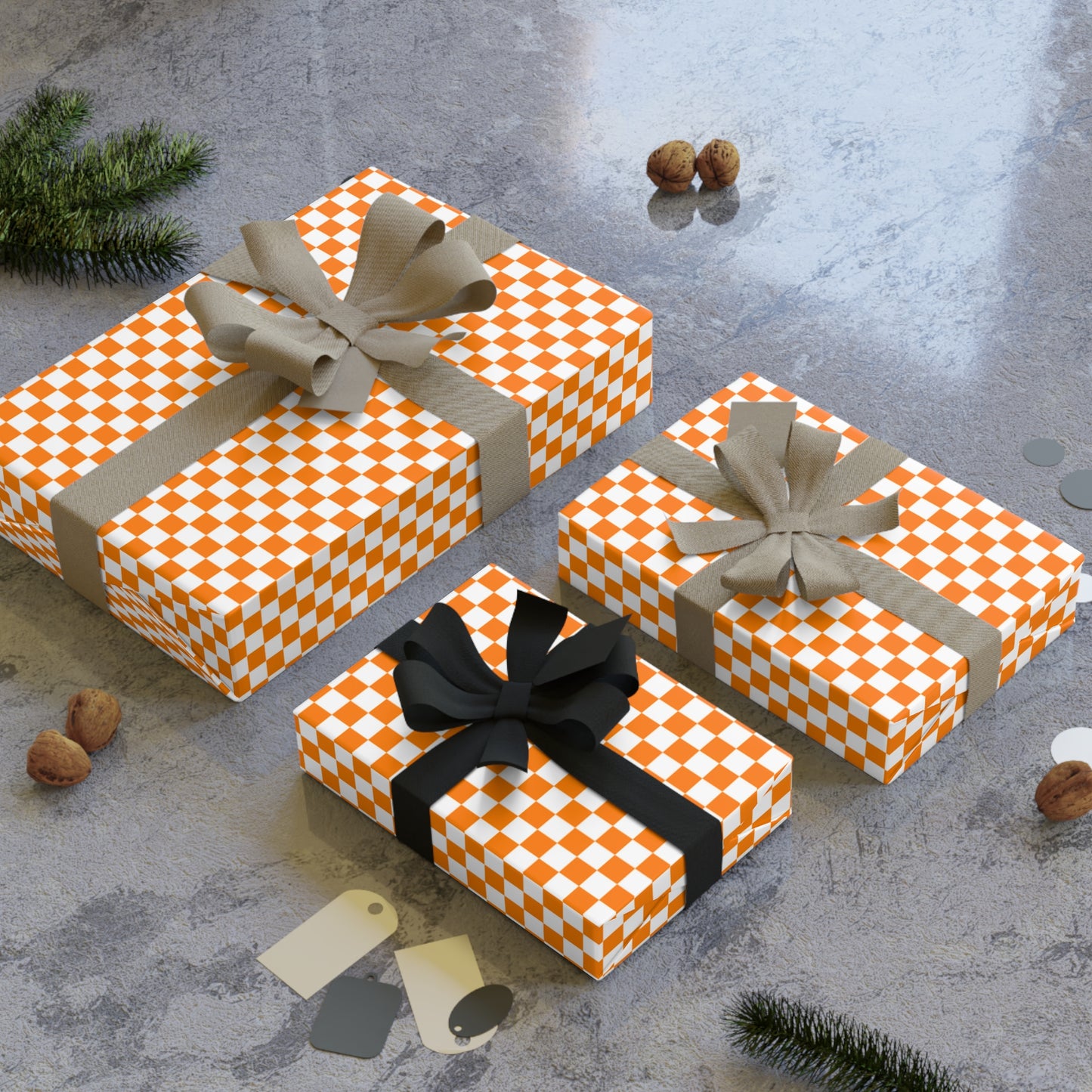 Orange and White Checkerboard Gift Wrapping Paper