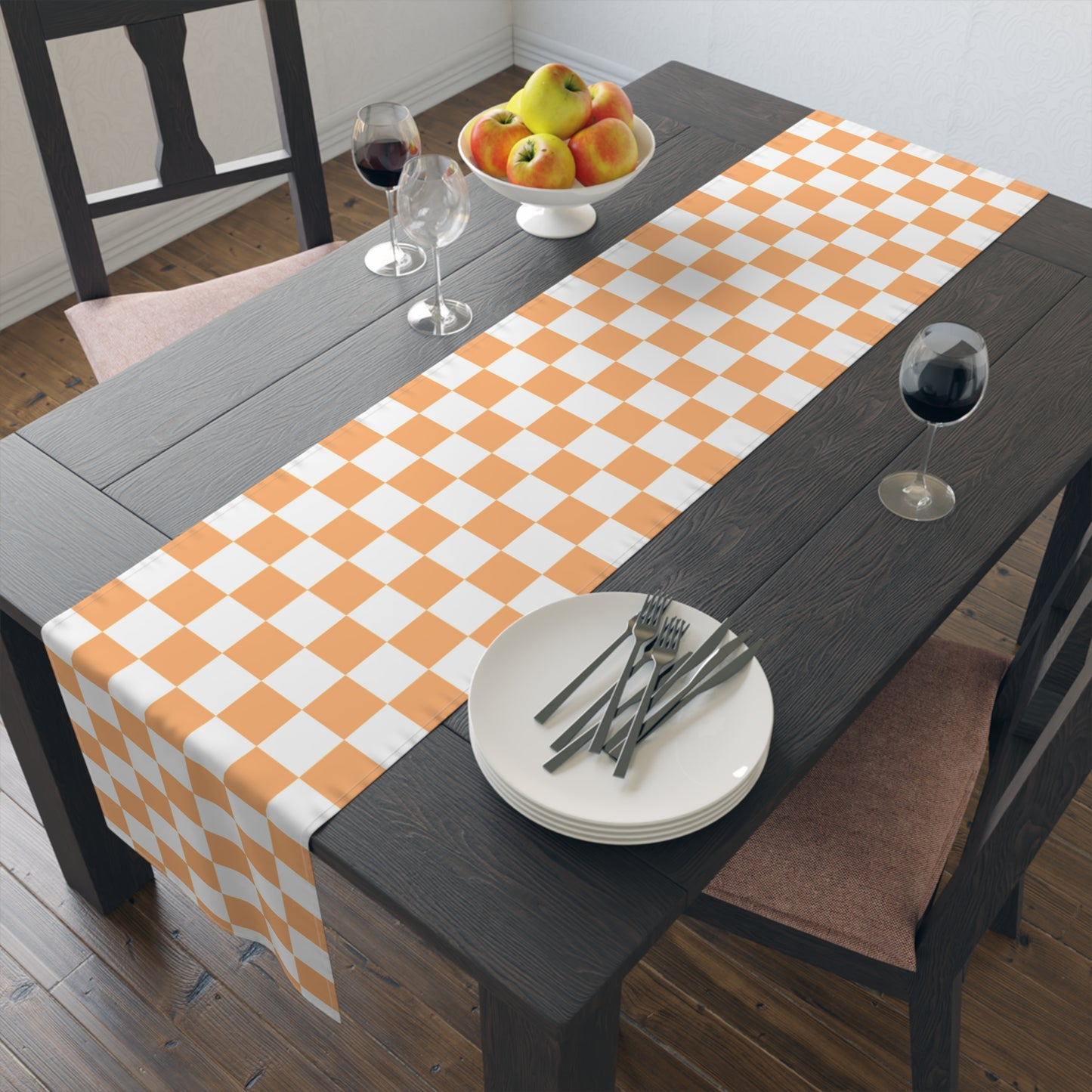 Chic Orange Checkered Table Runner - Perfect for Tailgating and Celebrations