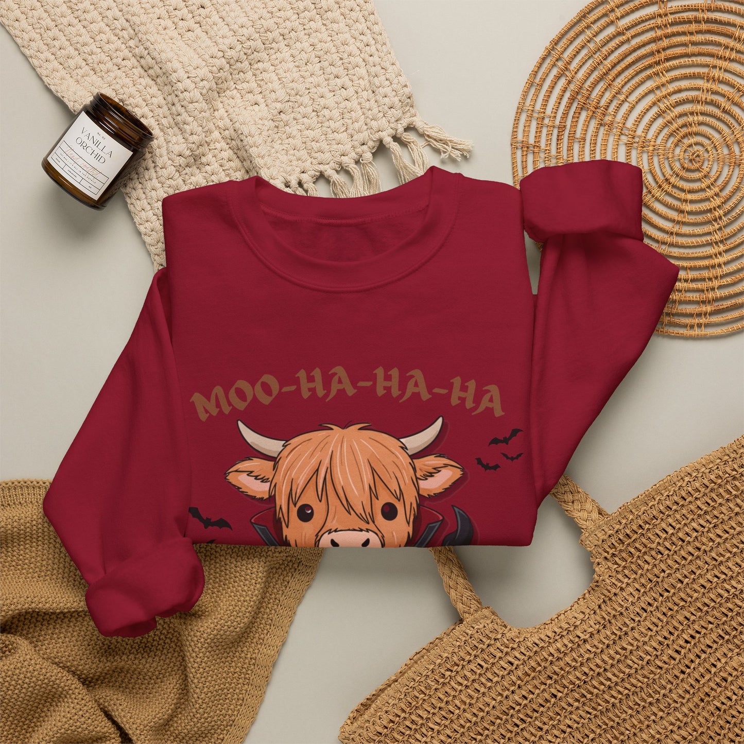 Cow Vampire Sweatshirt - "Moo-Ha-Ha-Ha" Cute Halloween Crewneck