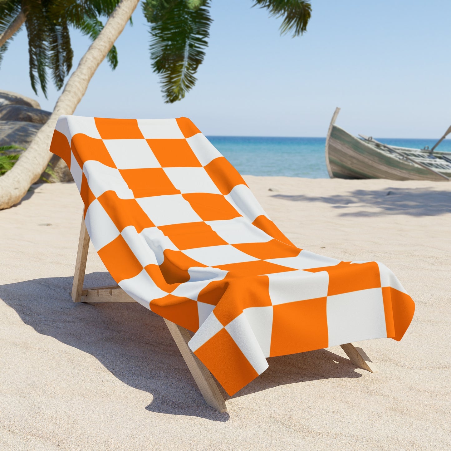 Vibrant Orange Checkered Beach Towel - Perfect for Summer Fun