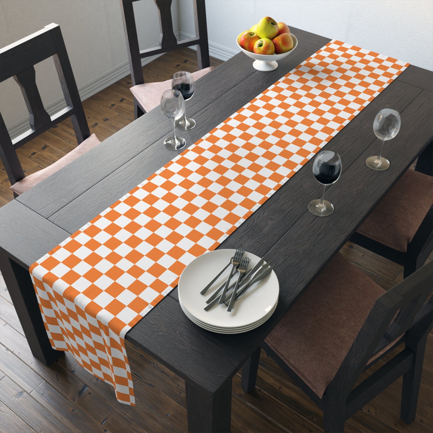 Orange and White Check Table Runner - Perfect for Tennessee Tailgating and Celebrations