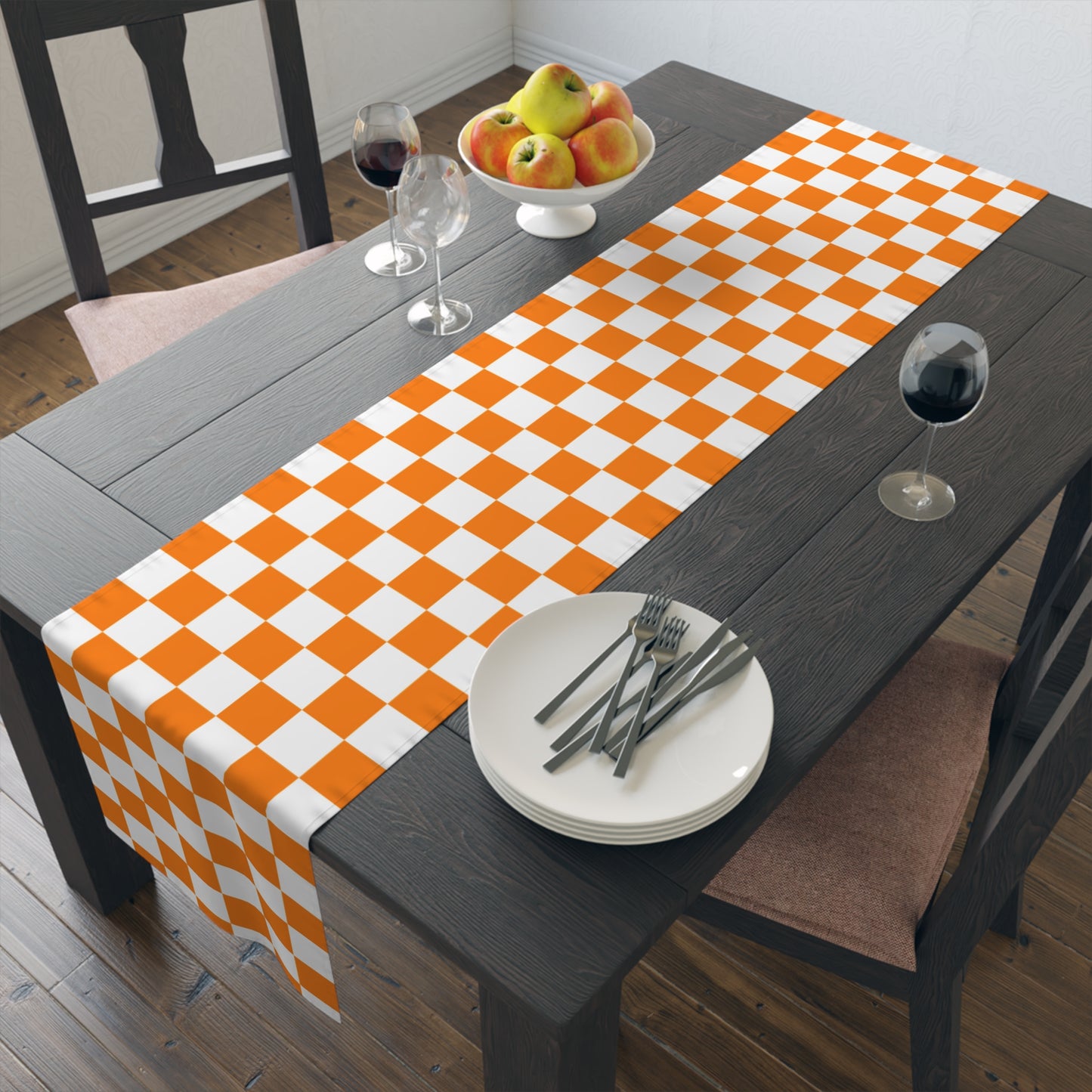 Chic Orange Checkered Table Runner - Perfect for Tailgating and Celebrations