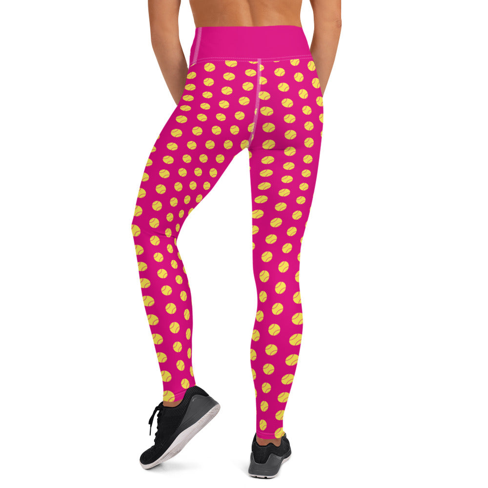 Softball Print Adult Yoga Leggings - Hot Pink