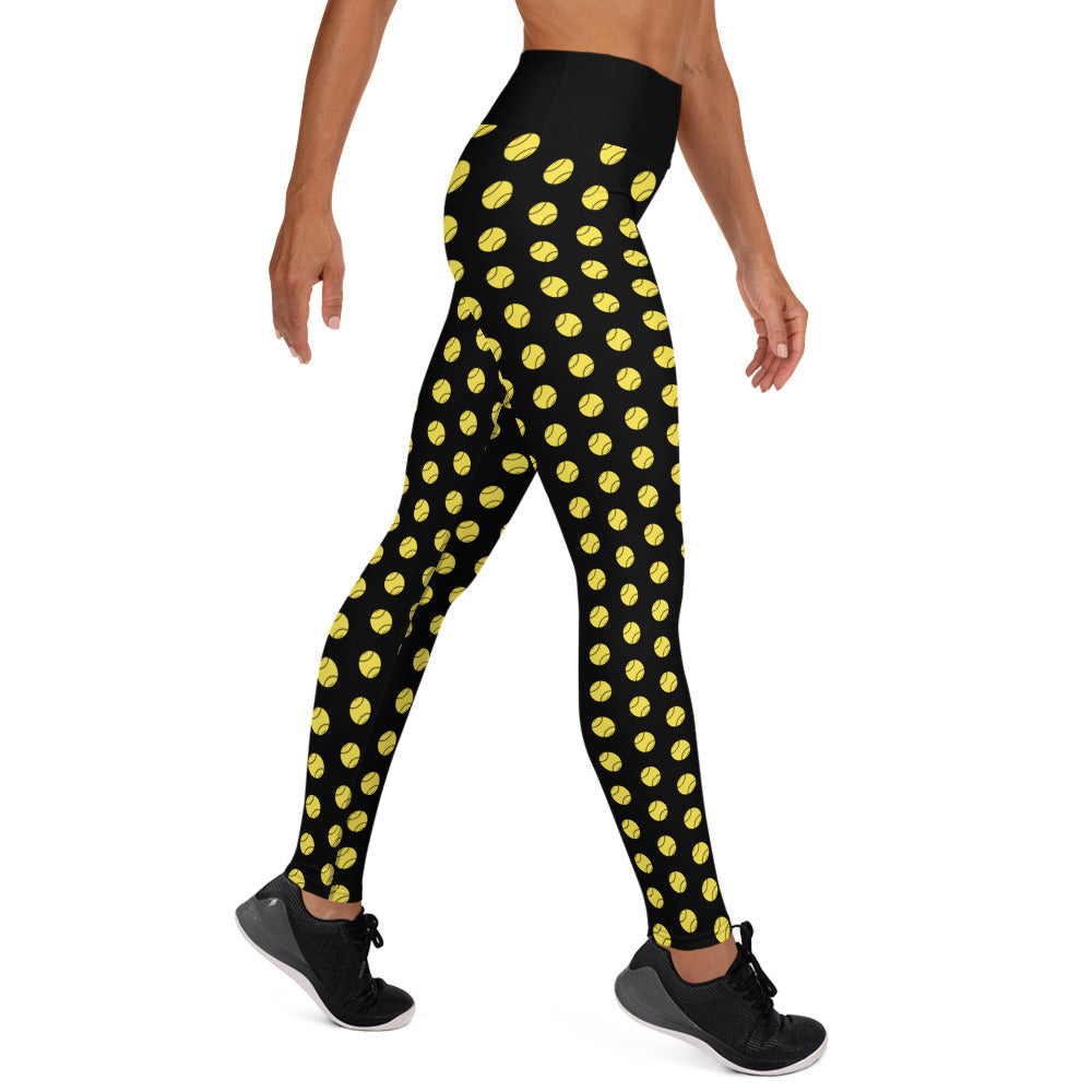 Softball Print Yoga Leggings - BLACK