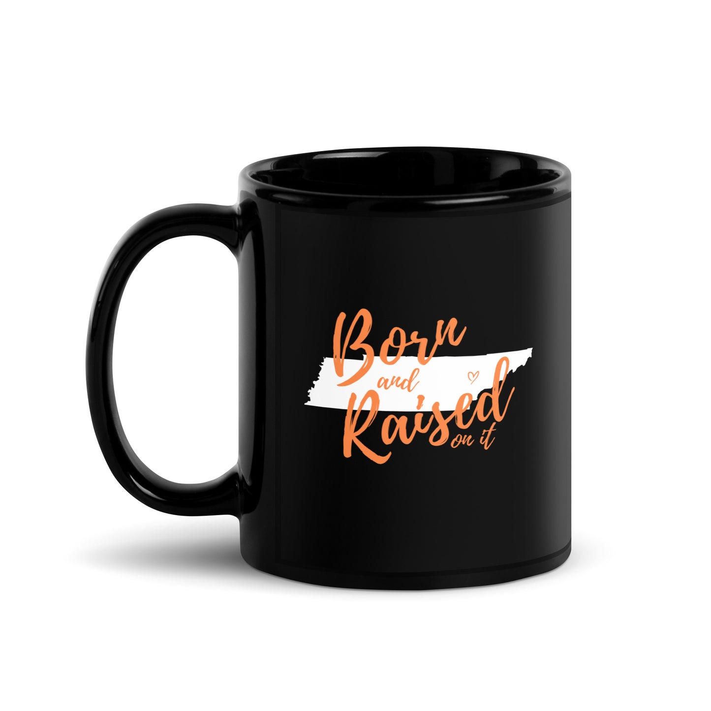 Born and Raised TN Black Glossy Mug