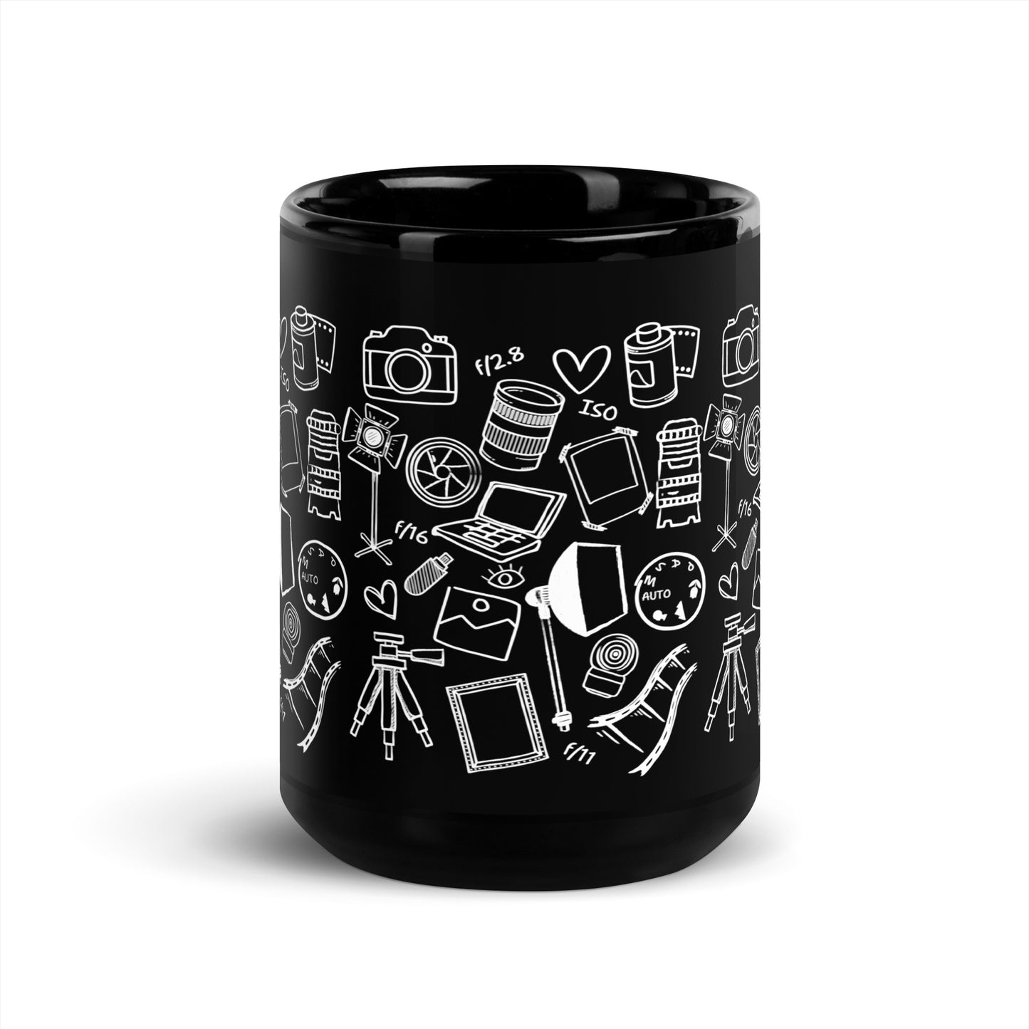 PHOTOGRAPHY DOODLES Black Glossy Mug