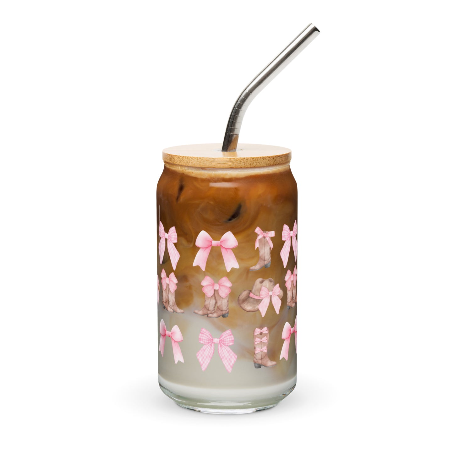 Boots & Bows Pink Can-shaped glass