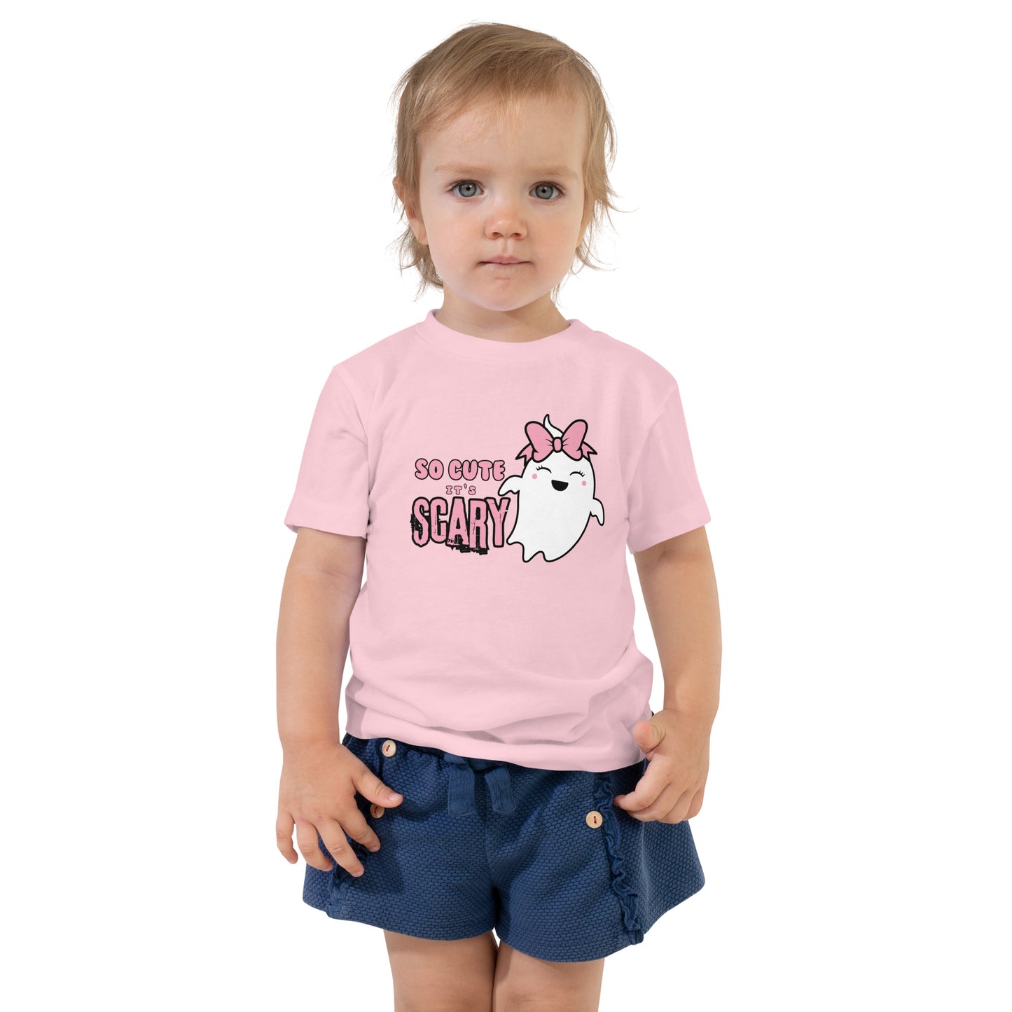 So Cute it's Scary Pink Bow Toddler Short Sleeve Tee