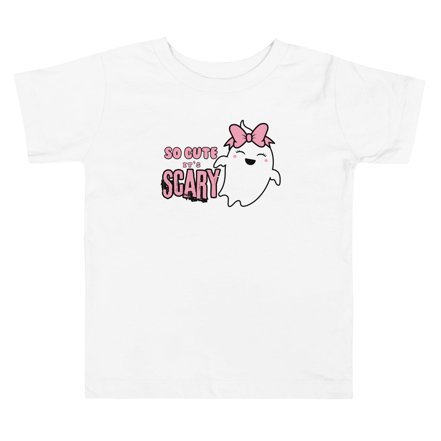 So Cute it's Scary Pink Bow Toddler Short Sleeve Tee
