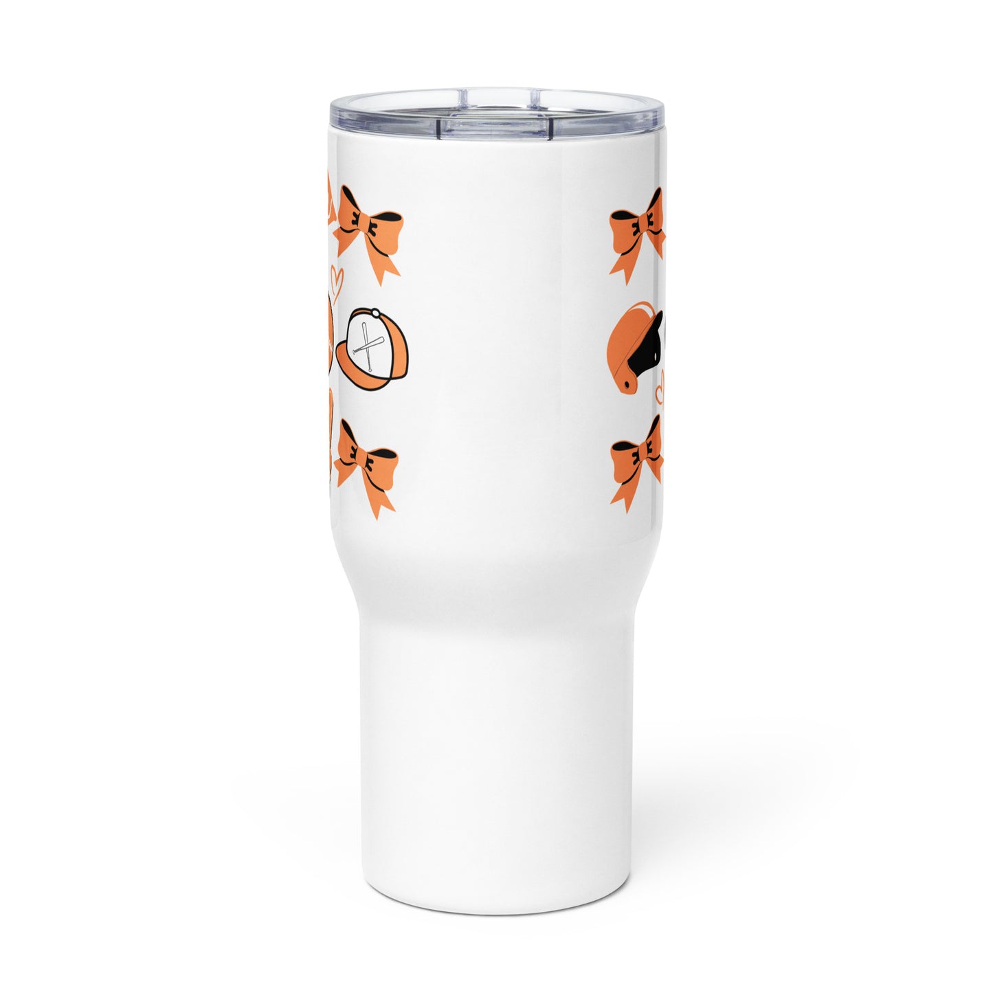 Orange Baseball Cheer Travel mug with a handle