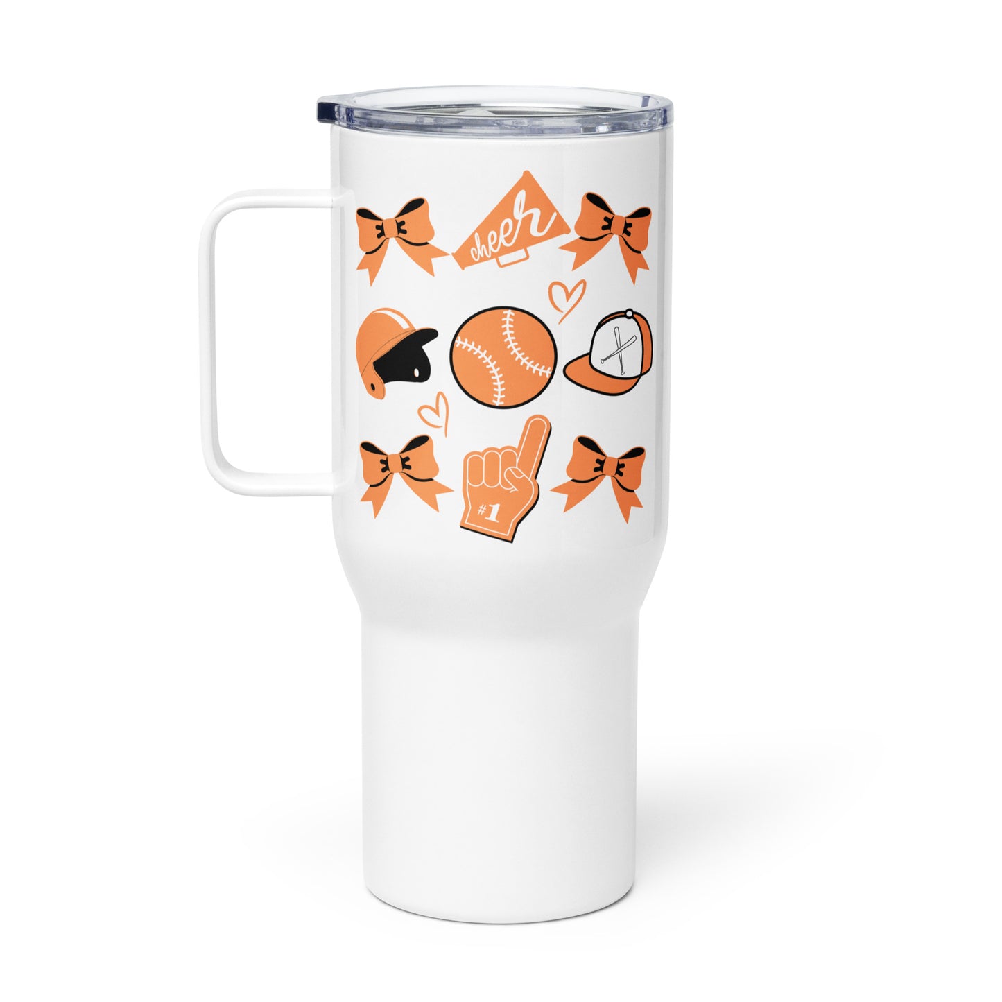 Orange Baseball Cheer Travel mug with a handle