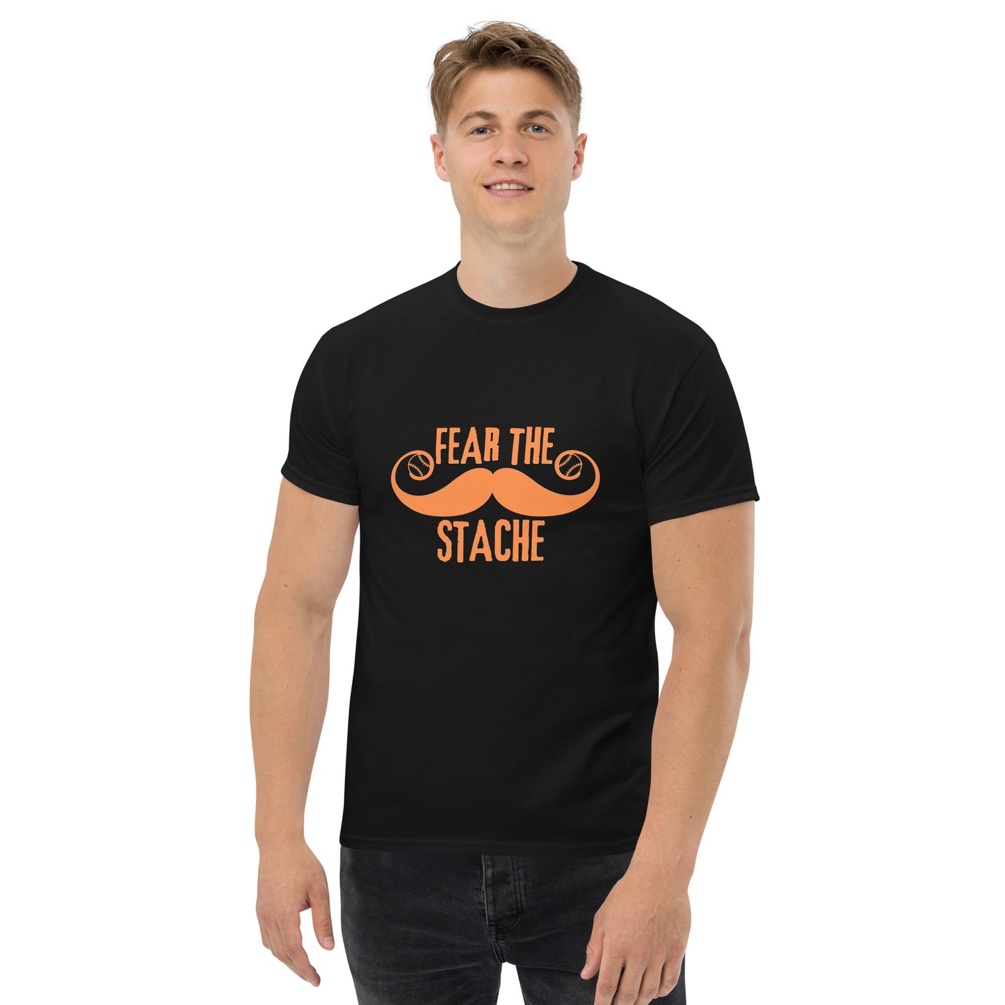 Fear the Stache Orange Baseball Unisex classic tee