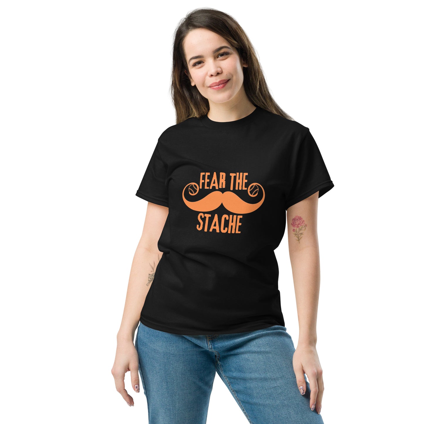 Fear the Stache Orange Baseball Unisex classic tee