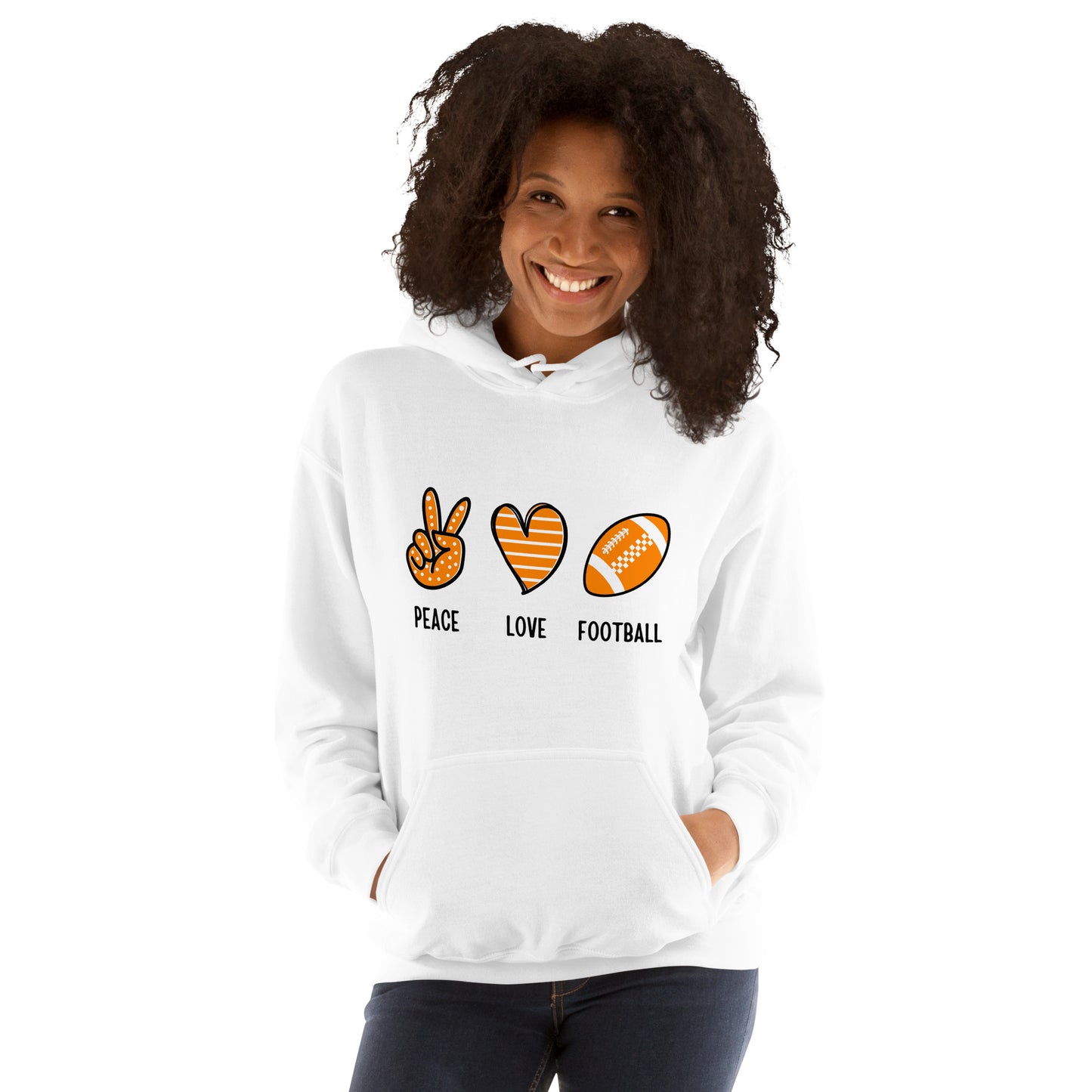 Peace, Love, Big Orange Football Unisex Hoodie