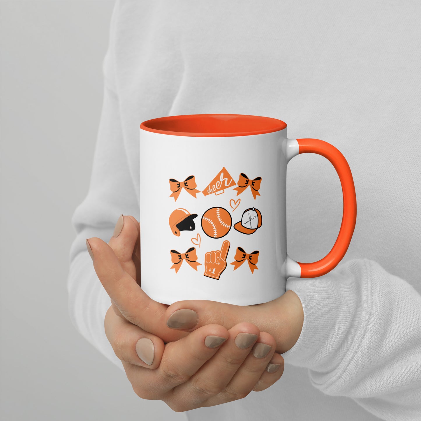 Orange Baseball Cheer Mug with Color Inside