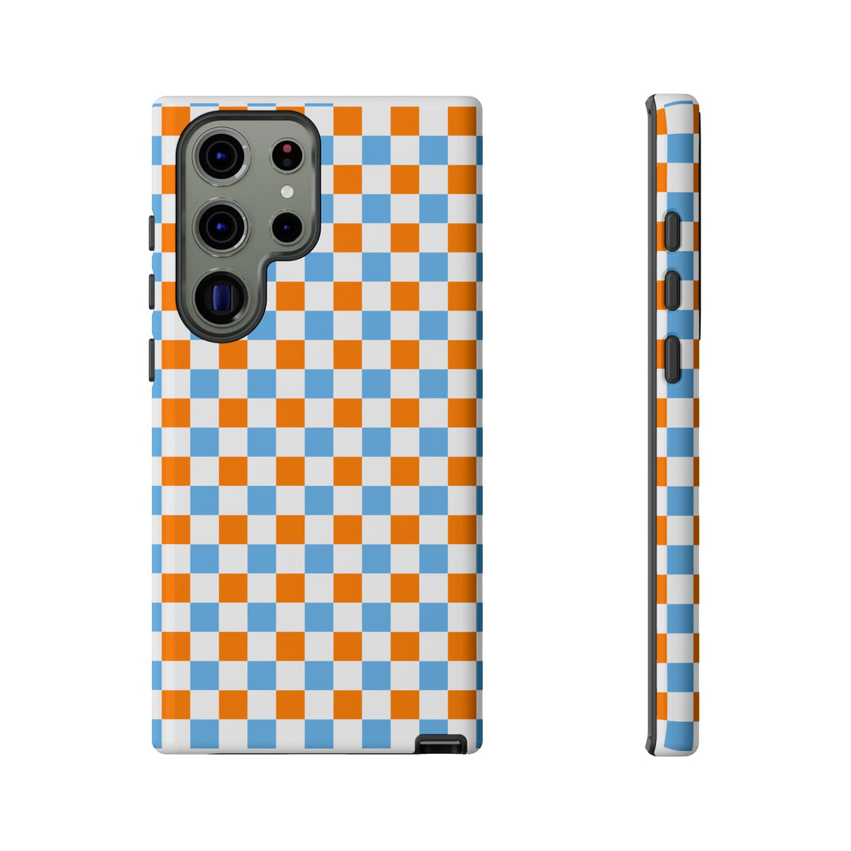 Orange and Blue Checkerboard Tough Case | Phone Cover, Geometric Pattern