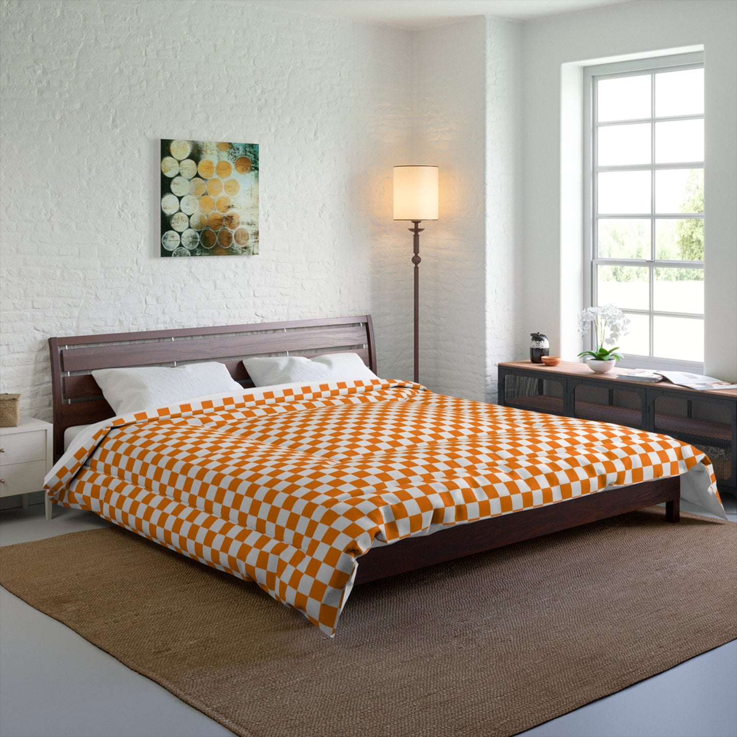 Orange and White Checkerboard Comforter — Game Day Bedding
