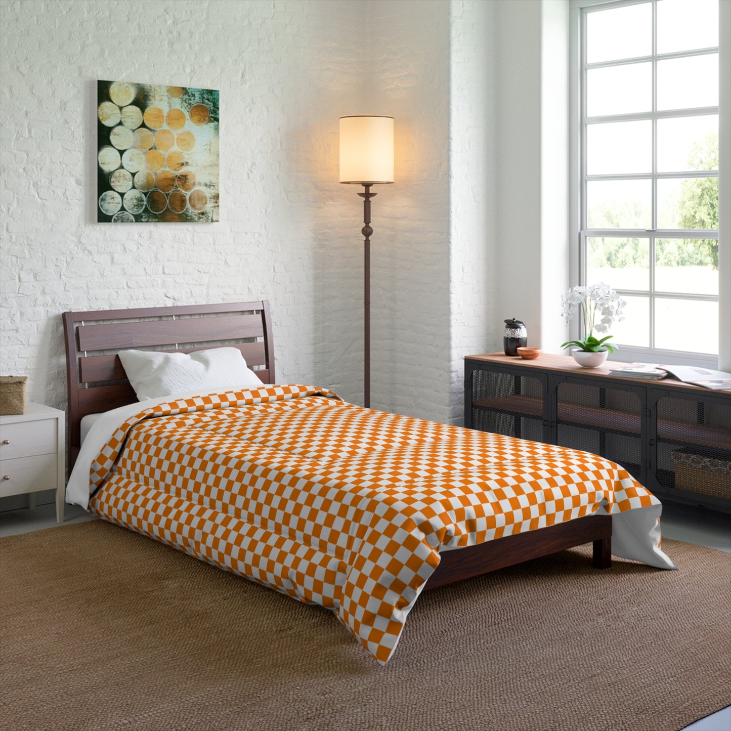 Orange and White Checkerboard Comforter — Game Day Bedding