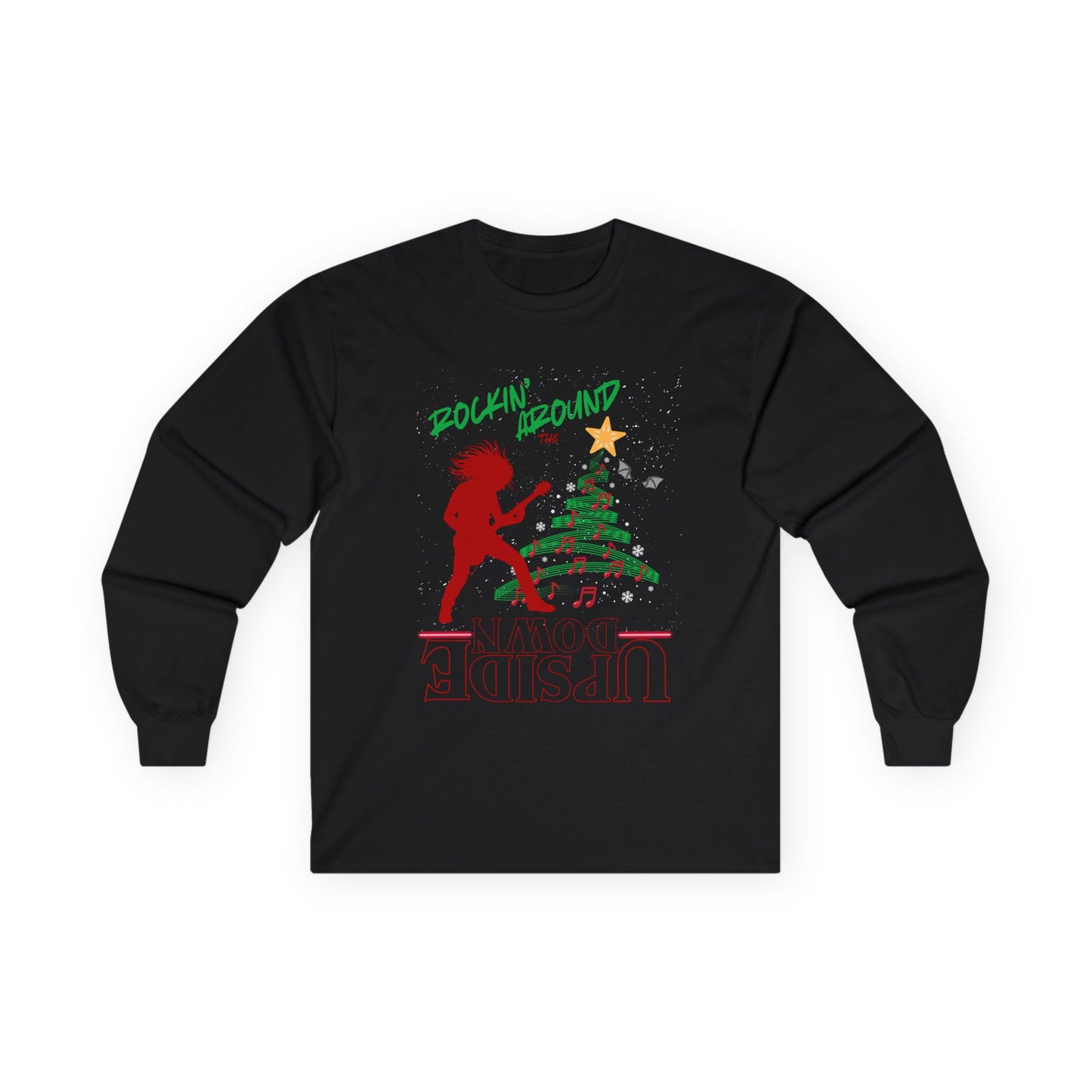 Rockin' Around the Upside Down Eddie Lives Long Sleeve Tee — Strange Things Fan Christmas Shirt