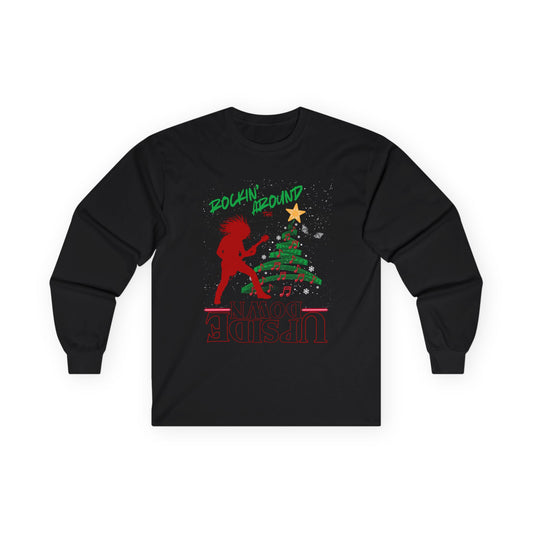 Rockin' Around the Upside Down Eddie Lives Long Sleeve Tee — Strange Things Fan Christmas Shirt