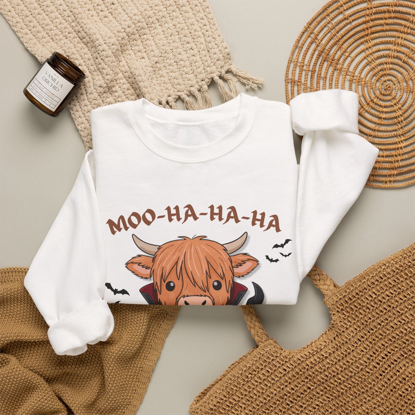 Cow Vampire Sweatshirt - "Moo-Ha-Ha-Ha" Cute Halloween Crewneck
