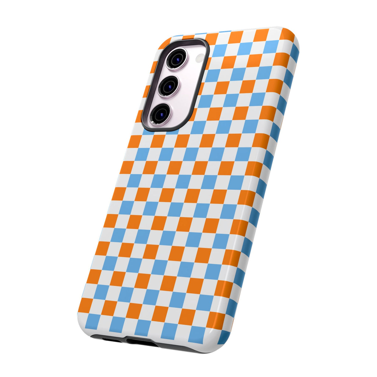 Orange and Blue Checkerboard Tough Case | Phone Cover, Geometric Pattern