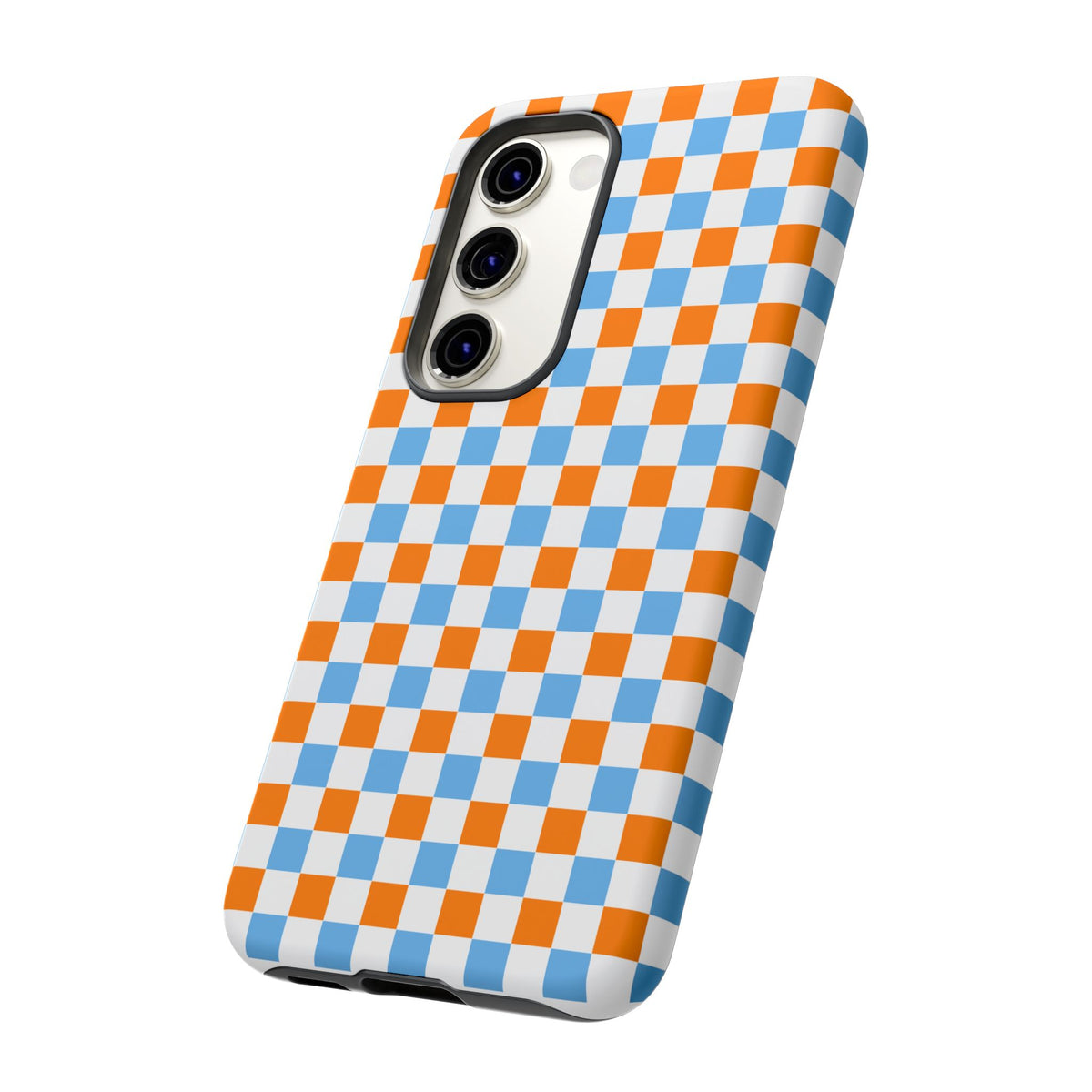 Orange and Blue Checkerboard Tough Case | Phone Cover, Geometric Pattern