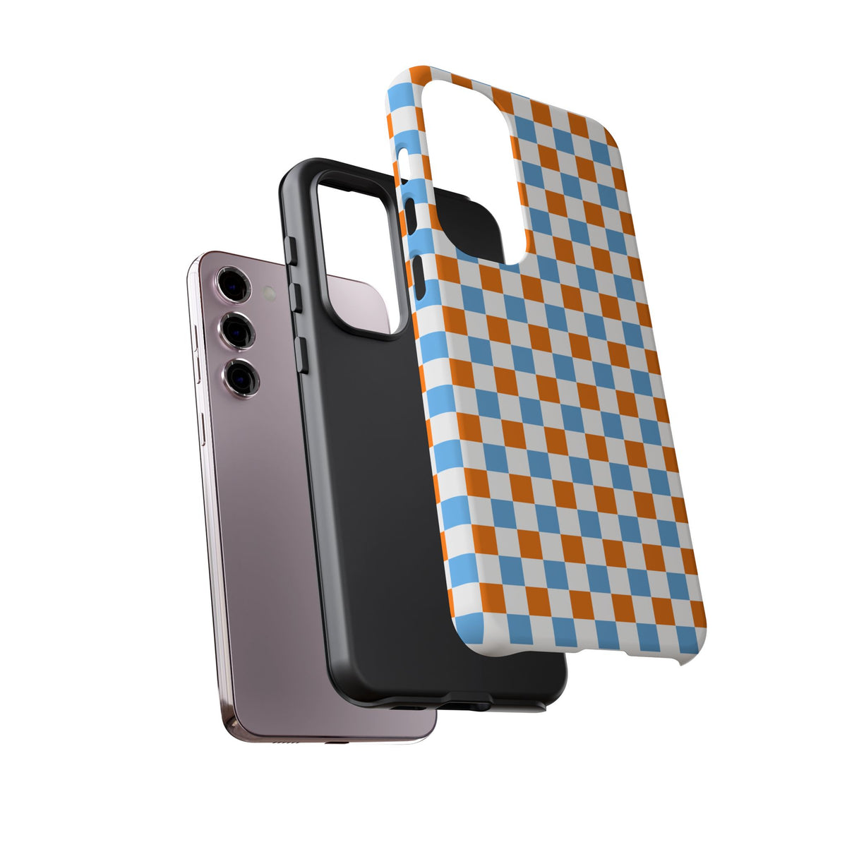 Orange and Blue Checkerboard Tough Case | Phone Cover, Geometric Pattern