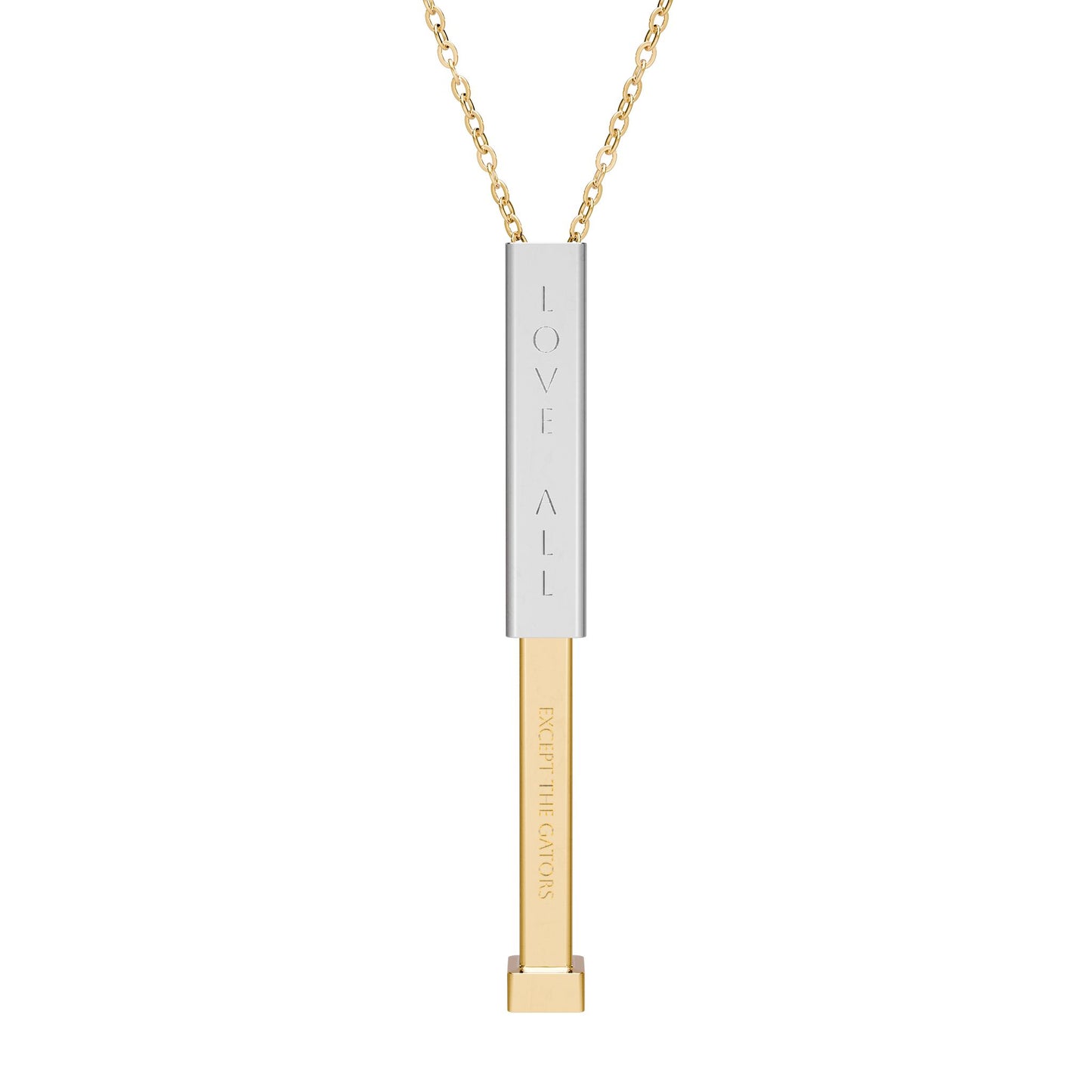 LOVE ALL EXCEPT THE GATORS Hidden Message Sliding Bar Necklace — Engraved Secret Pendant