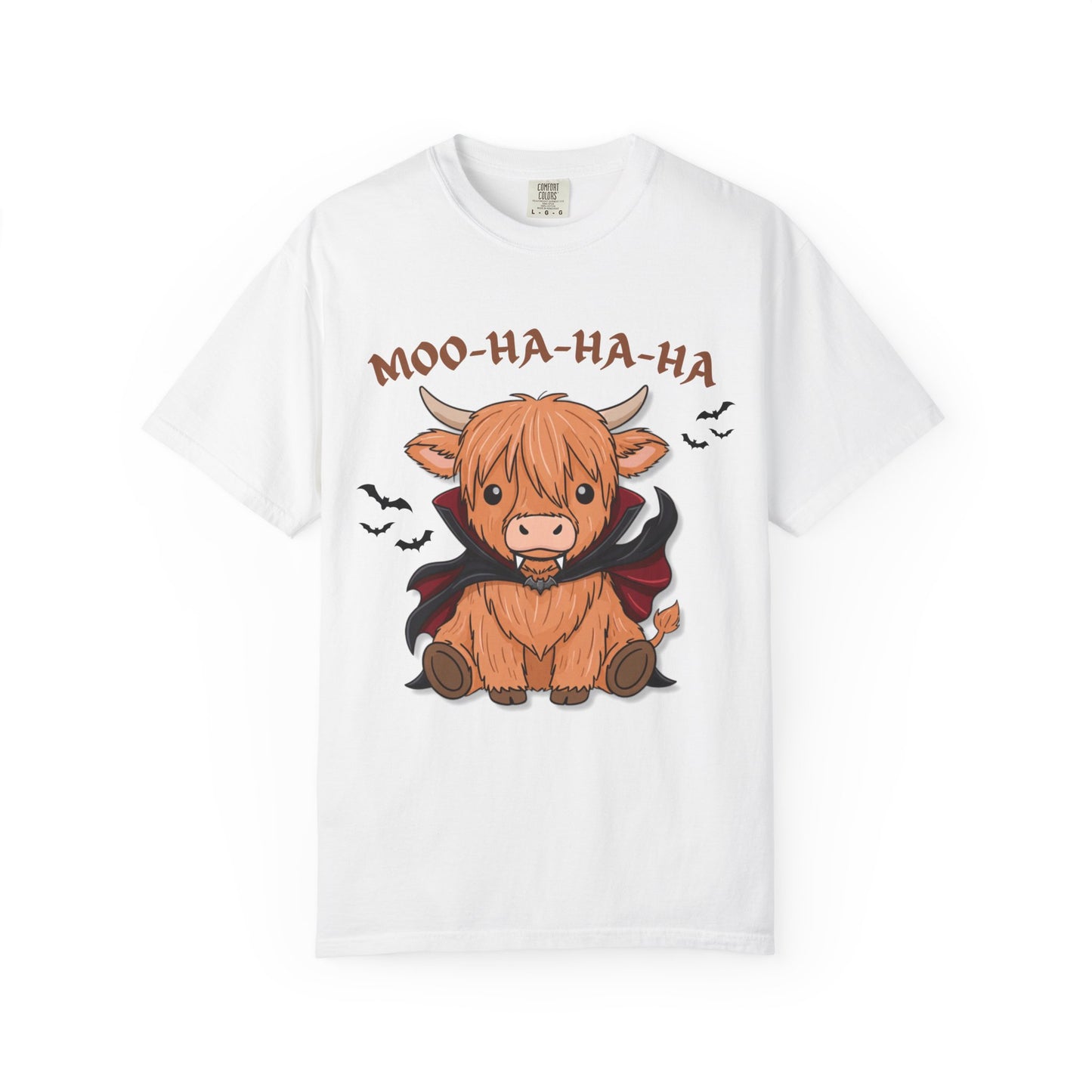 Highland Cow Vampire T-Shirt — "Moo-Ha-Ha-Ha" Cute Halloween Tee