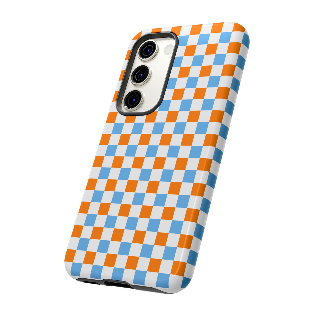 Orange and Blue Checkerboard Tough Case | Phone Cover, Geometric Pattern