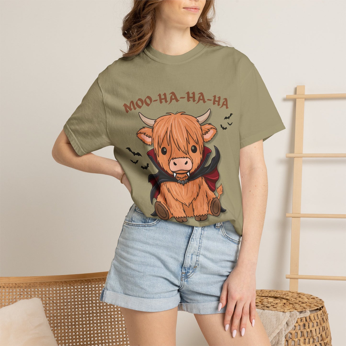 Highland Cow Vampire T-Shirt — "Moo-Ha-Ha-Ha" Cute Halloween Tee