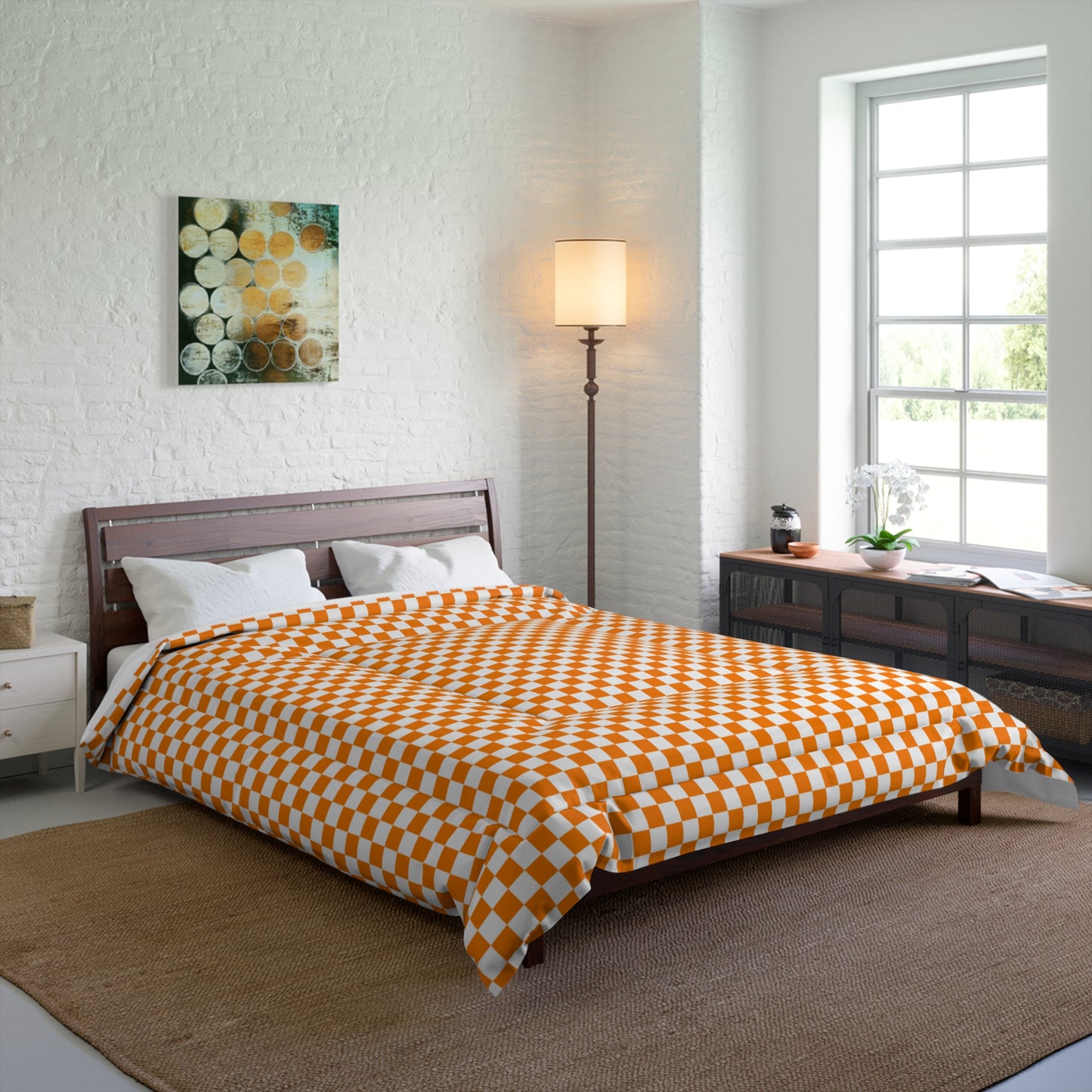 Orange and White Checkerboard Comforter — Game Day Bedding
