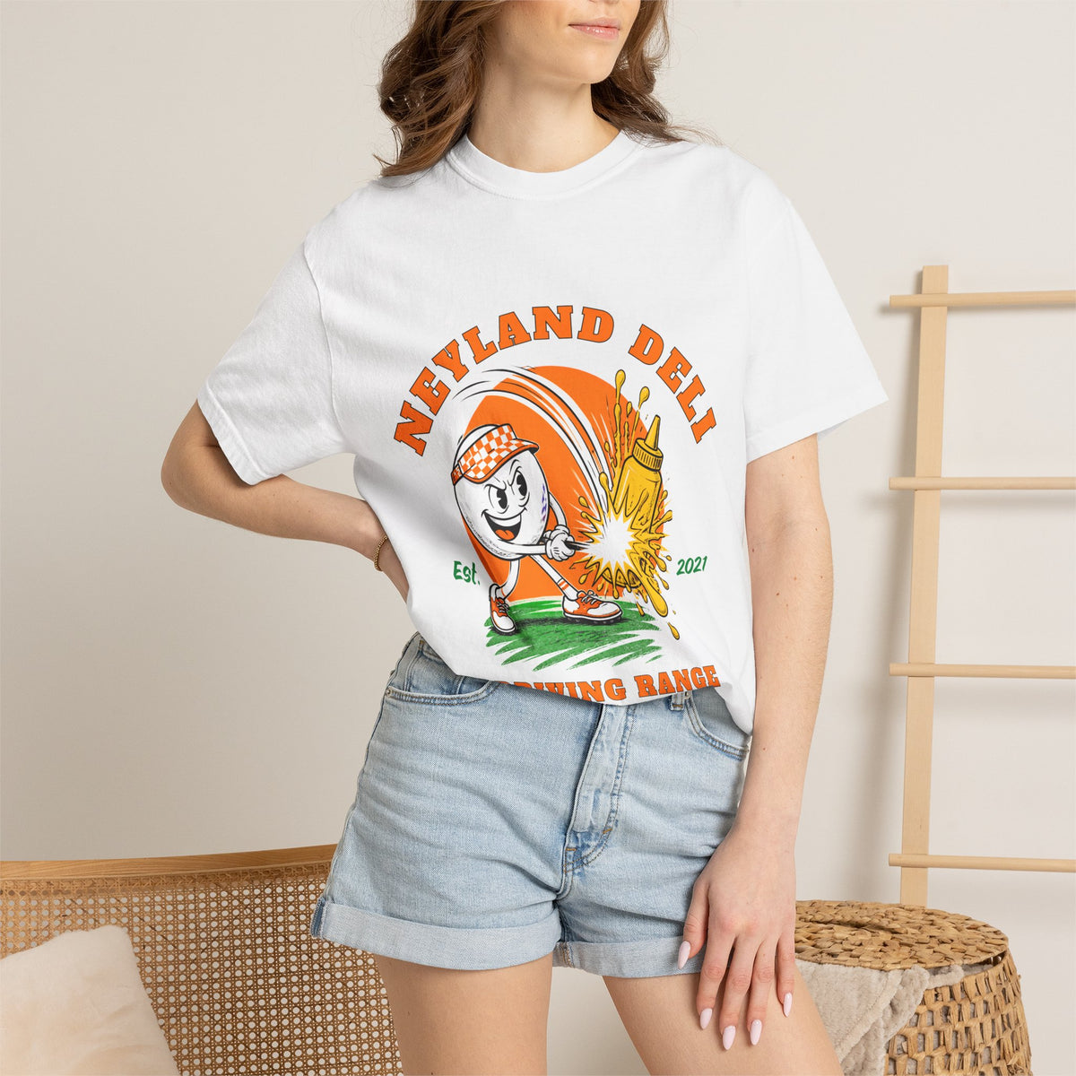 Neyland Deli & Driving Range Vintage Golf T-Shirt — Mustard & Golf Balls