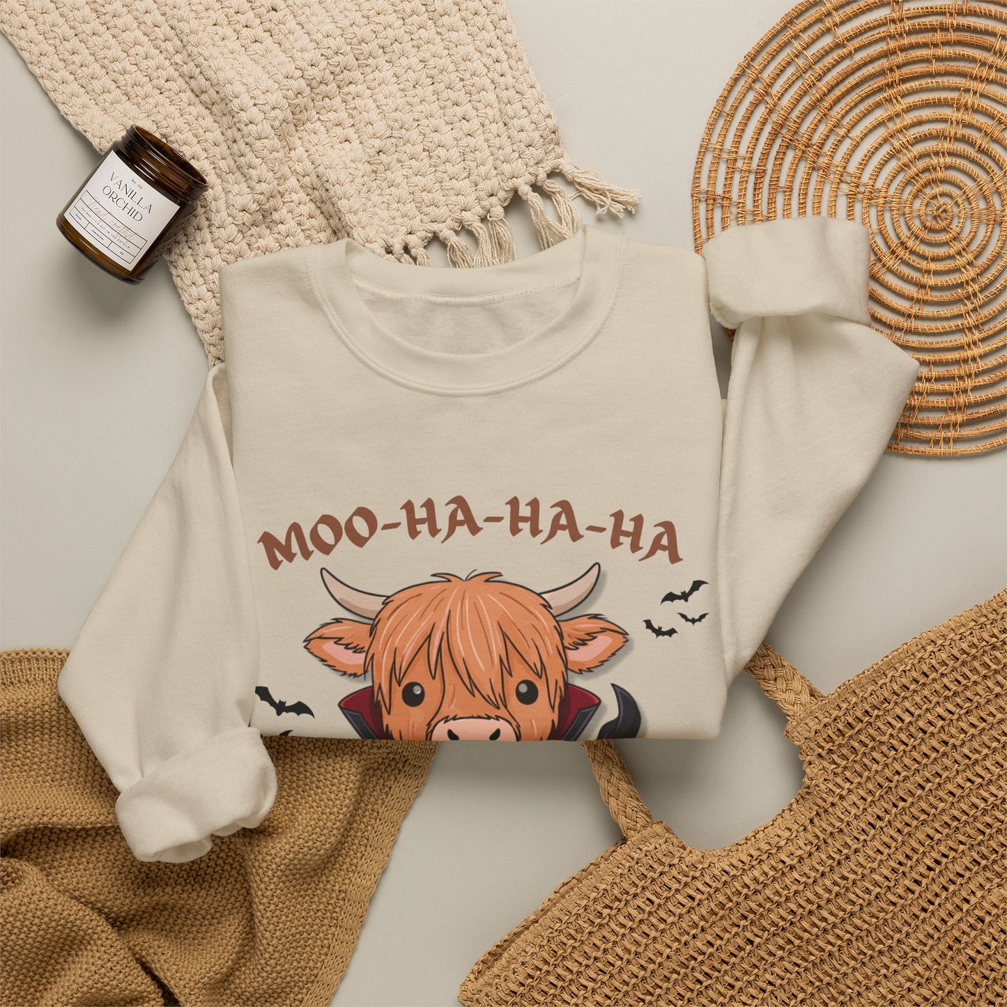 Cow Vampire Sweatshirt - "Moo-Ha-Ha-Ha" Cute Halloween Crewneck