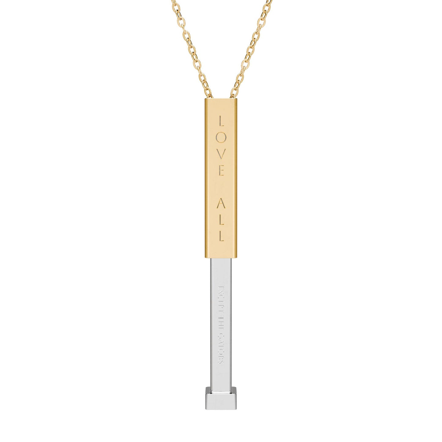 LOVE ALL EXCEPT THE GATORS Hidden Message Sliding Bar Necklace — Engraved Secret Pendant