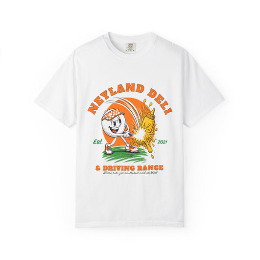 Neyland Deli & Driving Range Vintage Golf T-Shirt — Mustard & Golf Balls