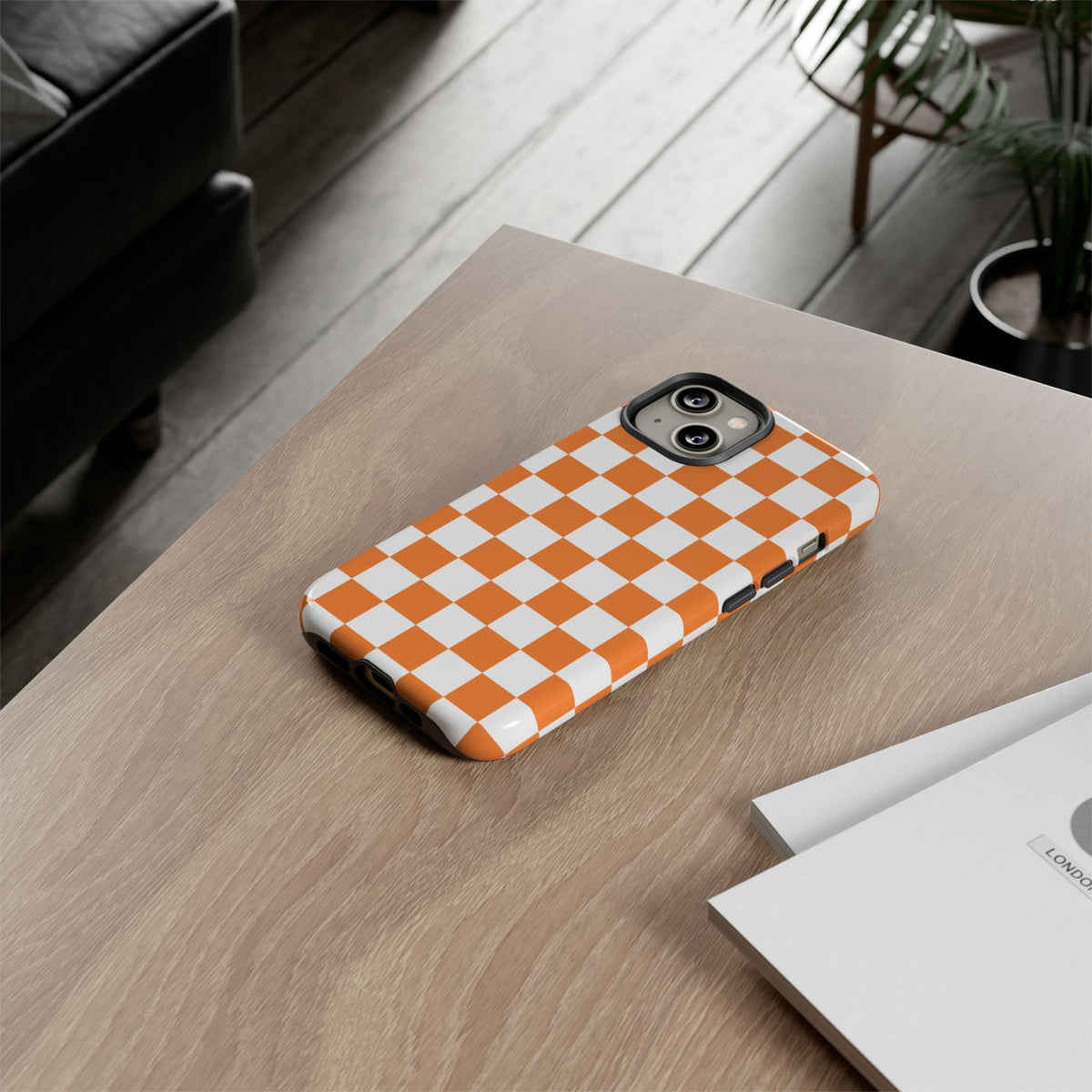 Orange and White Checkerboard Phone Case | Tough Case