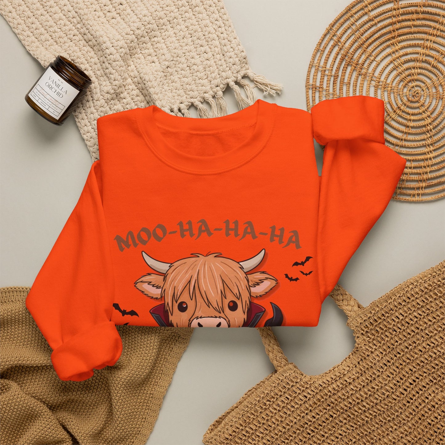 Cow Vampire Sweatshirt - "Moo-Ha-Ha-Ha" Cute Halloween Crewneck