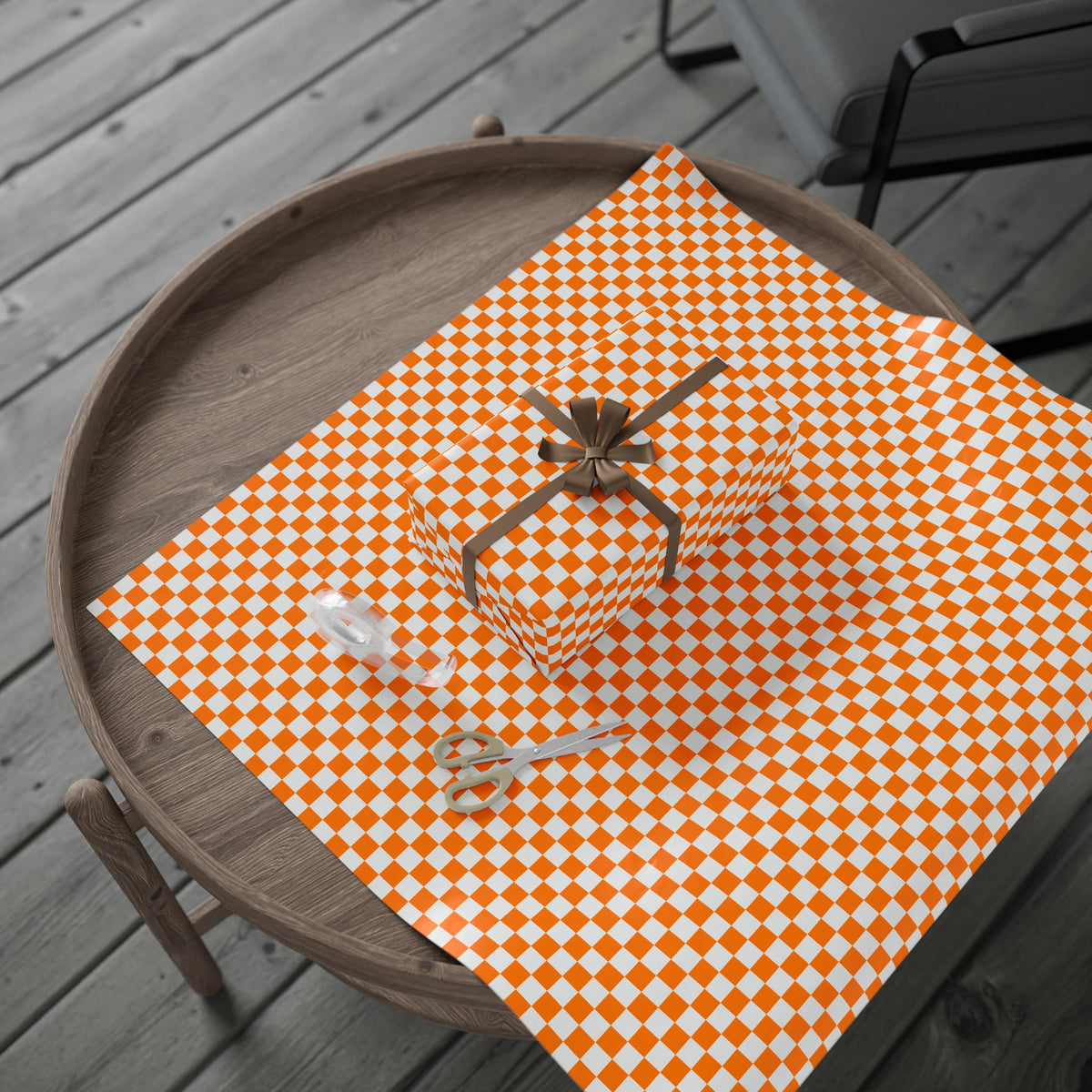 Orange & White Checkerboard Gift Wrap