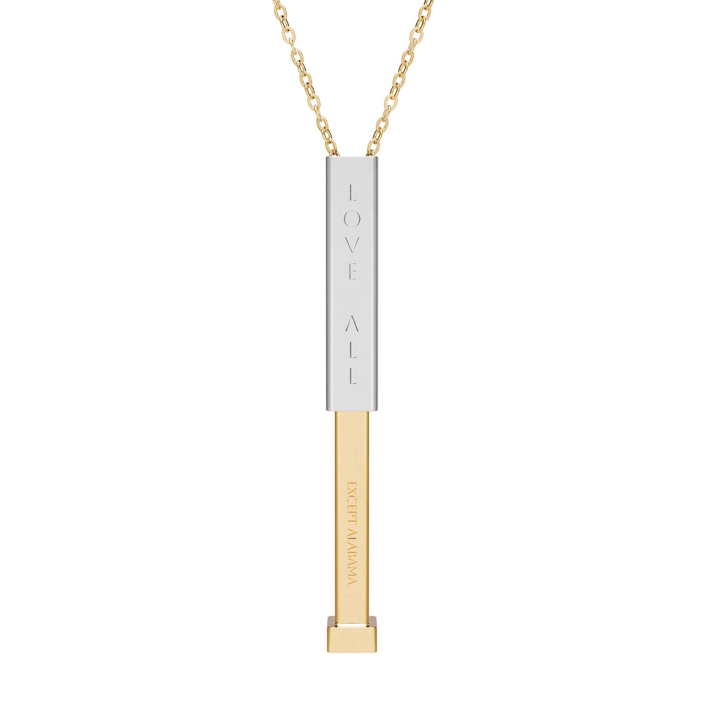 LOVE ALL EXCEPT ALABAMA Hidden Message Sliding Bar Necklace — Engraved Secret Message Pendant