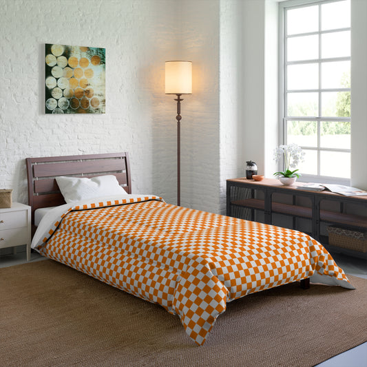 Orange and White Checkerboard Comforter — Game Day Bedding