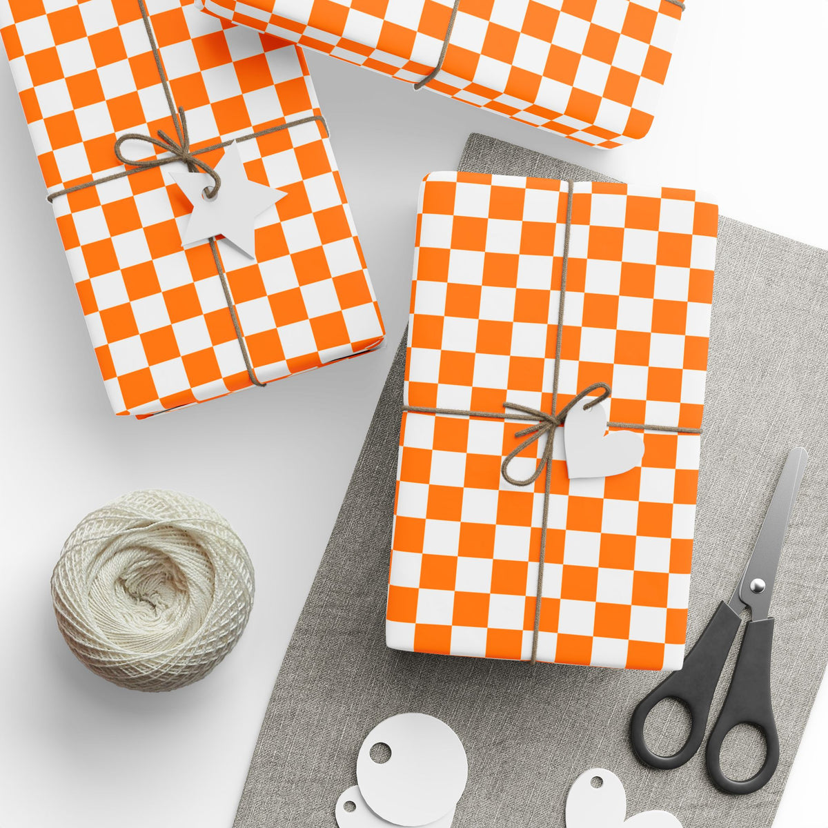 Orange & White Checkerboard Gift Wrap