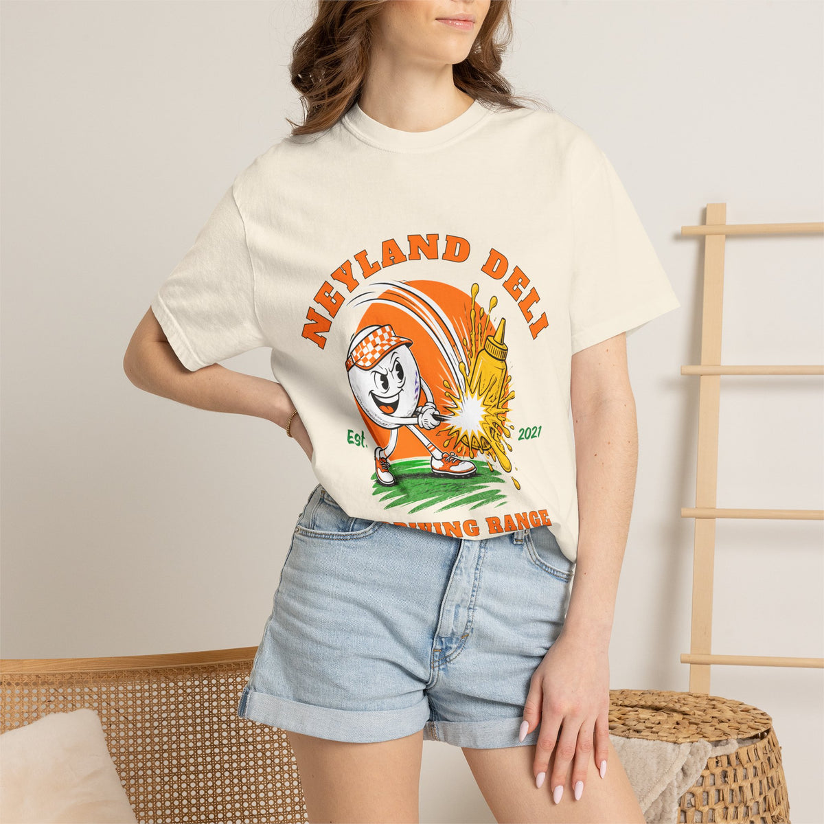 Neyland Deli & Driving Range Vintage Golf T-Shirt — Mustard & Golf Balls