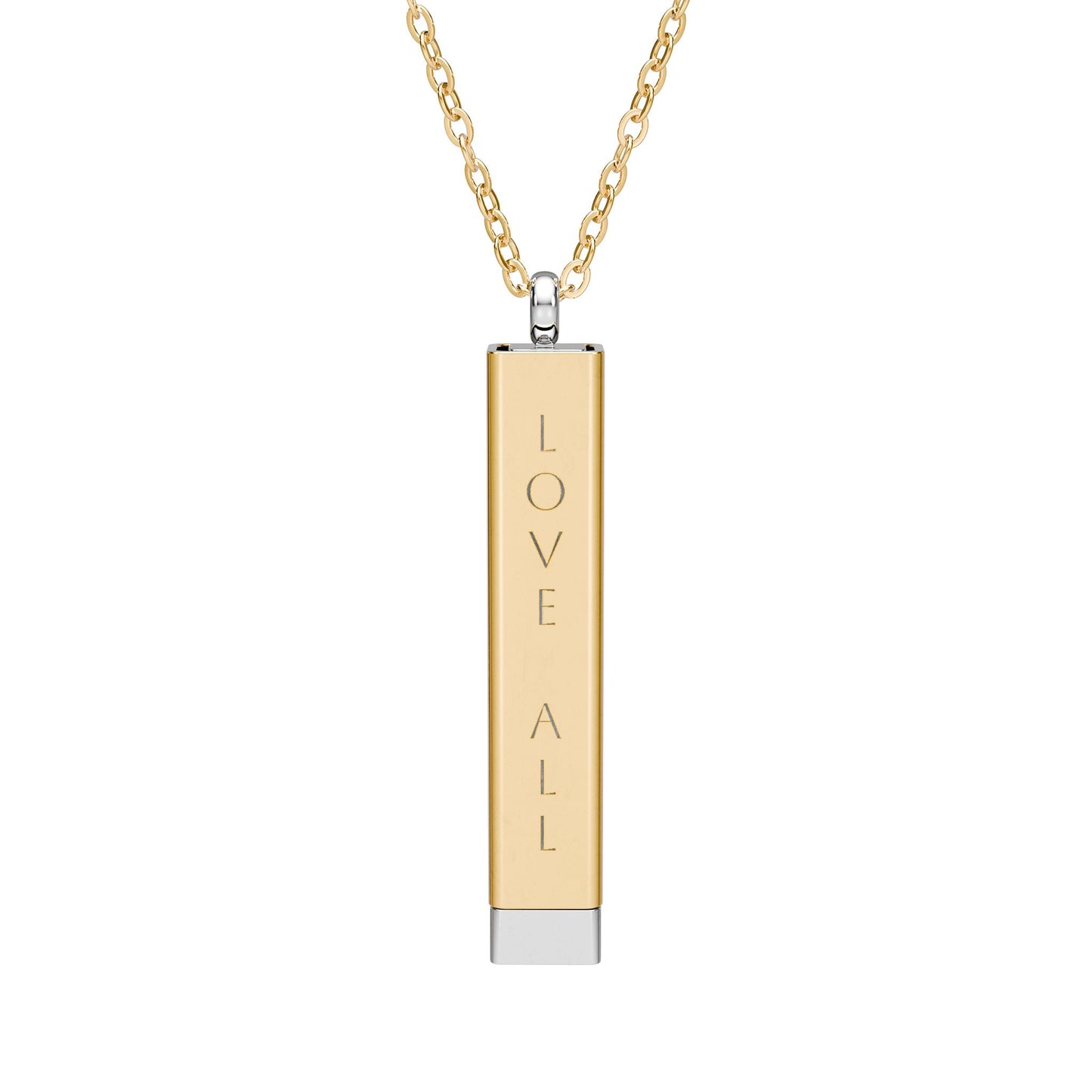 LOVE ALL EXCEPT ALABAMA Hidden Message Sliding Bar Necklace — Engraved Secret Message Pendant