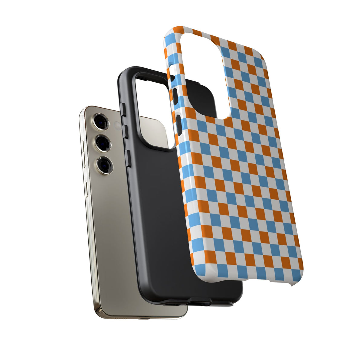 Orange and Blue Checkerboard Tough Case | Phone Cover, Geometric Pattern