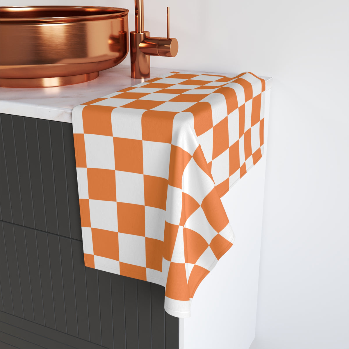 Orange Checkerboard Hand Towel — Retro Kitchen & Bath Accent
