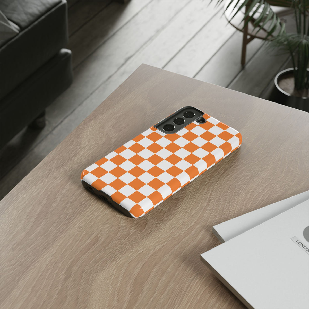 Orange and White Checkerboard Phone Case | Tough Case