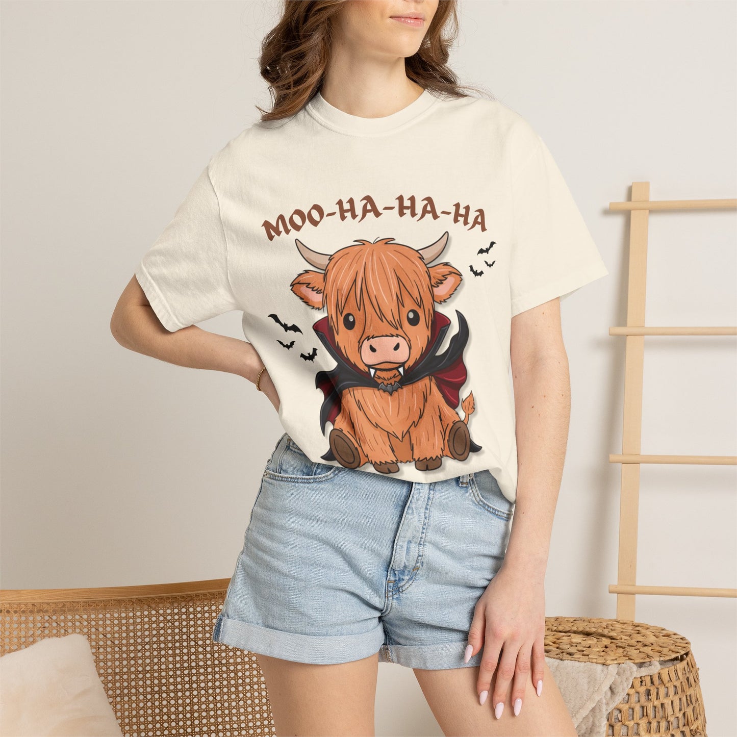 Highland Cow Vampire T-Shirt — "Moo-Ha-Ha-Ha" Cute Halloween Tee
