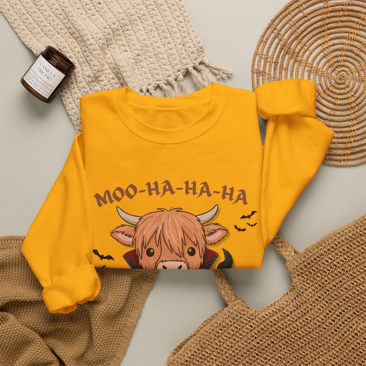 Cow Vampire Sweatshirt - "Moo-Ha-Ha-Ha" Cute Halloween Crewneck